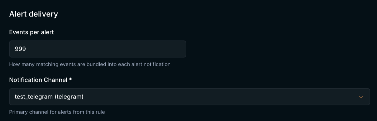 Alert delivery block of the edit dialog