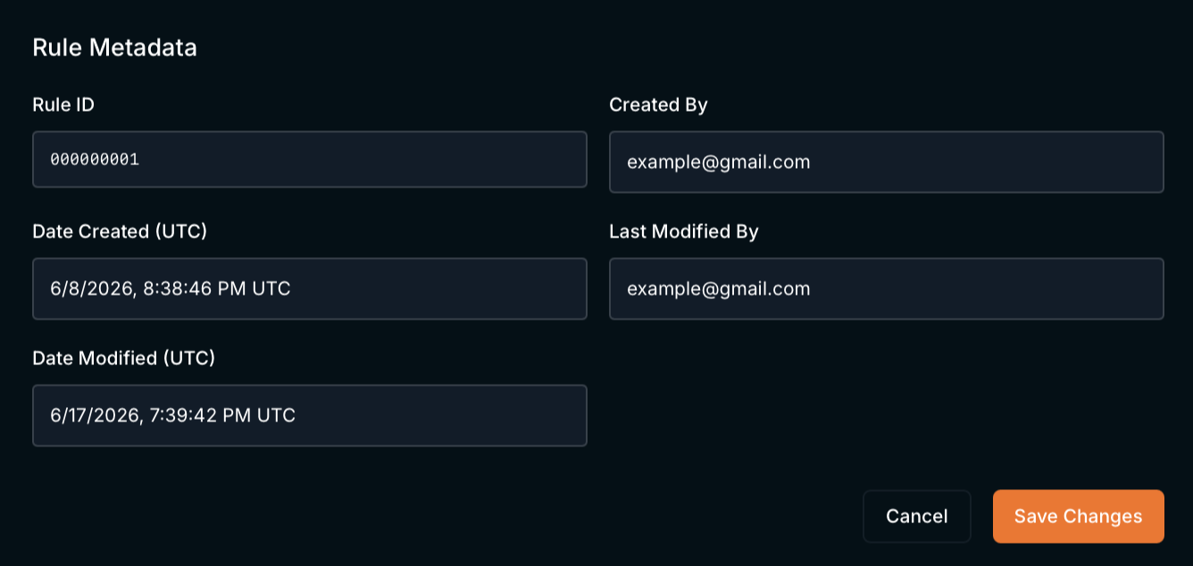 Rule Metadata block of the edit dialog