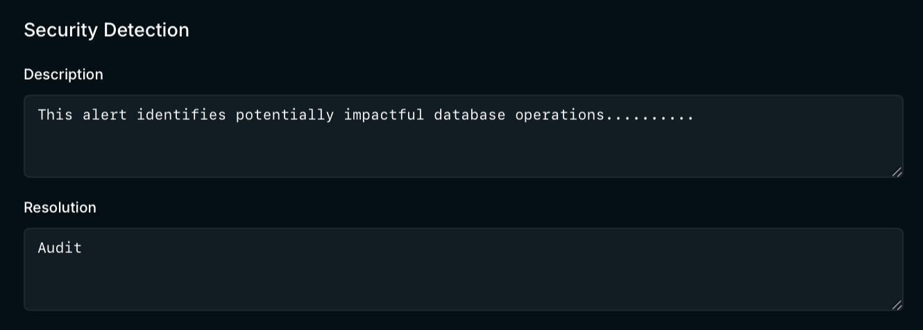 Security Detection block of the edit dialog