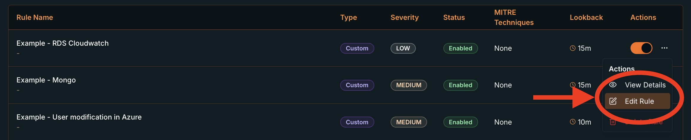 Edit Detection Rule dialog