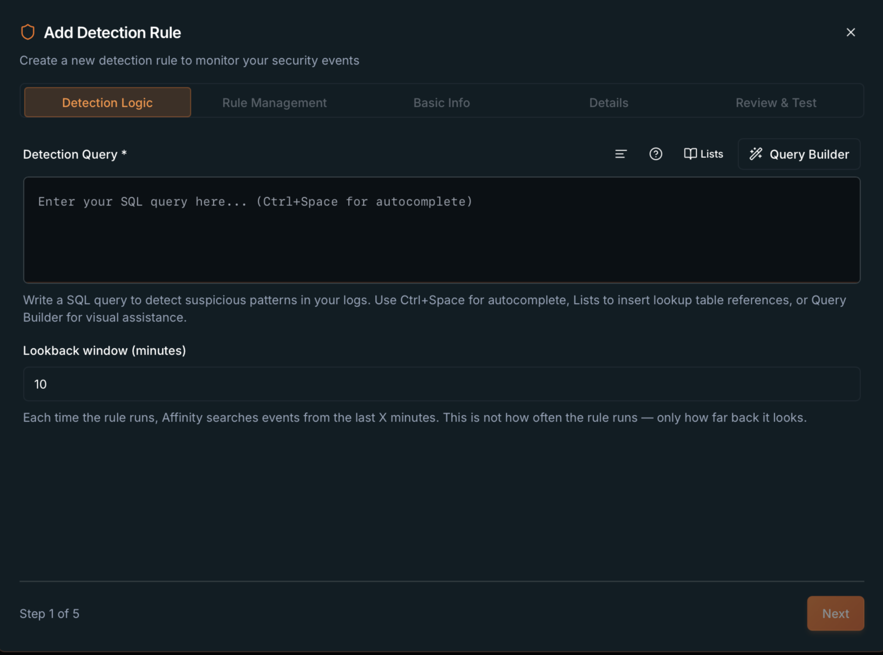 Wizard step 1: Detection Logic