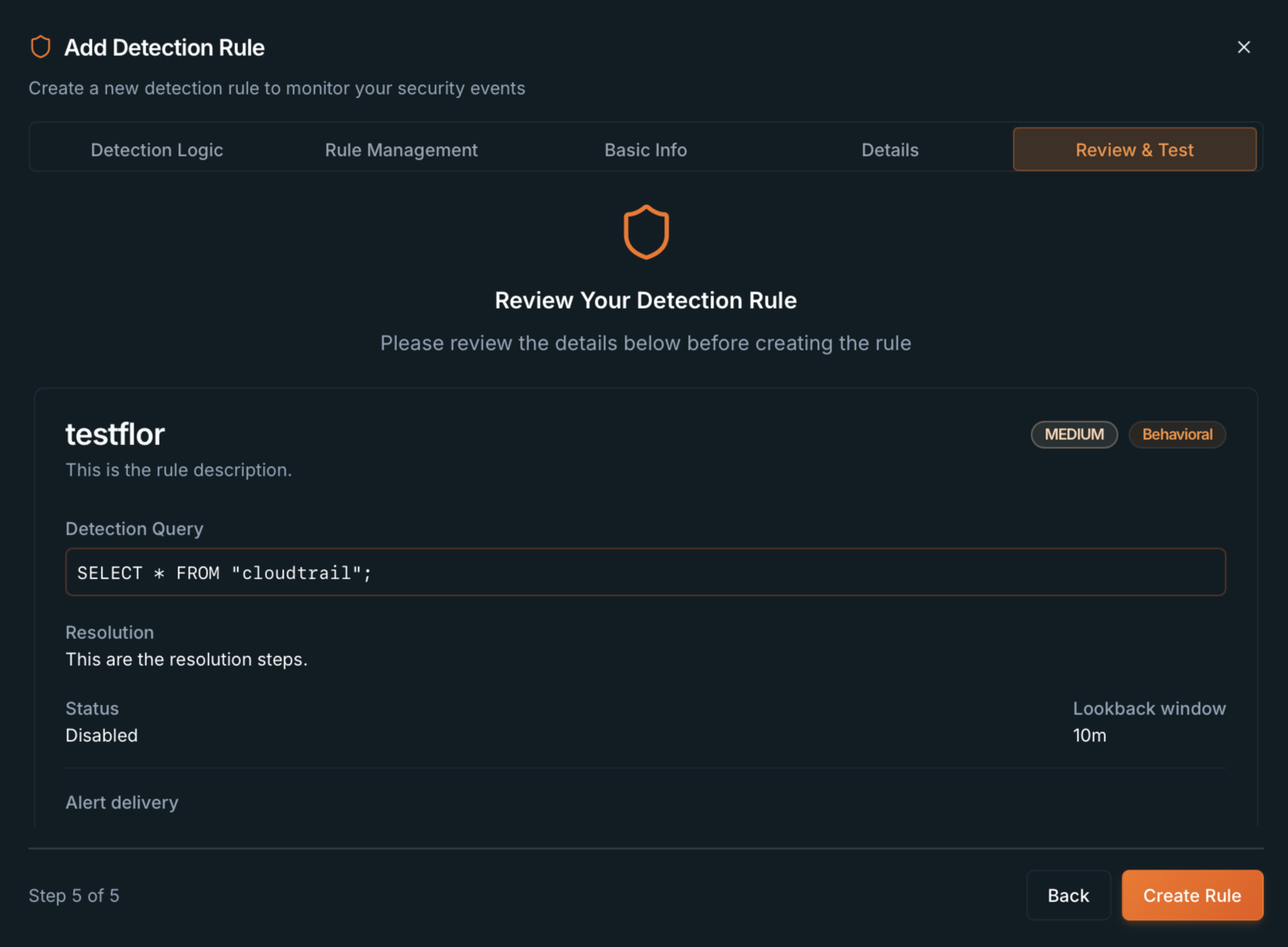 Wizard step 5: Review & Test