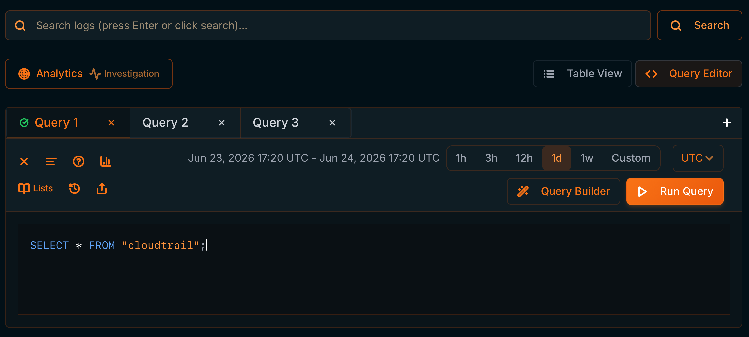 Query tabs Query 1, Query 2 with the buttons to open and close tabs
