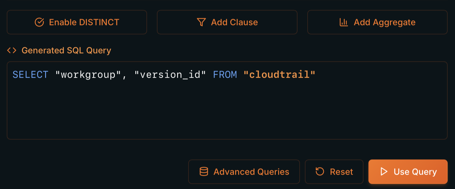 Generated SQL Query block with the resulting query