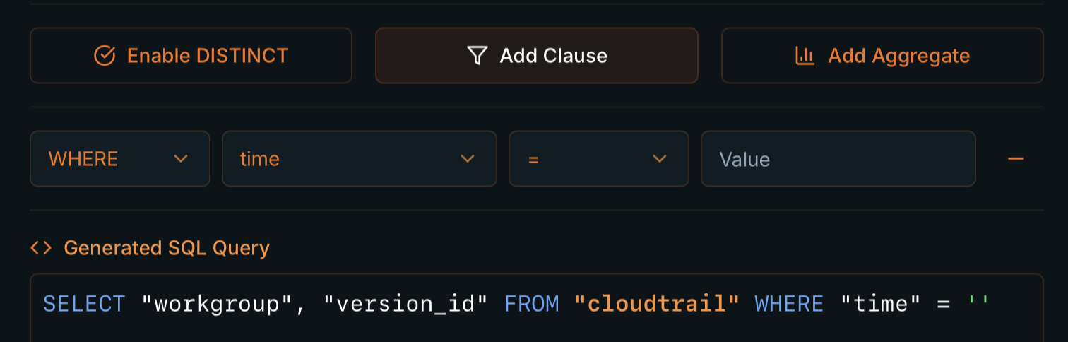 Add Clause of type WHERE with column, operator and value