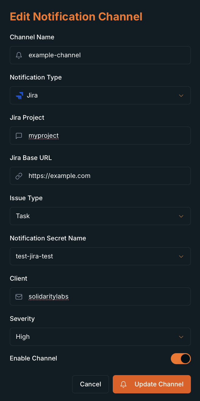 Edit Notification Channel modal